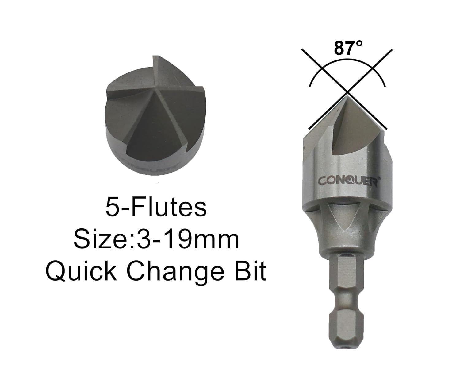 CONQUER Tools 1-4 hex quick-change shank ready for drill attachment