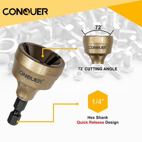 CONQUER Deburring Drill Bit enables fast edge cleanup during projects.