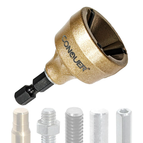 CONQUER Deburring External Chamfer Tool for precise burr removal on metal edges.