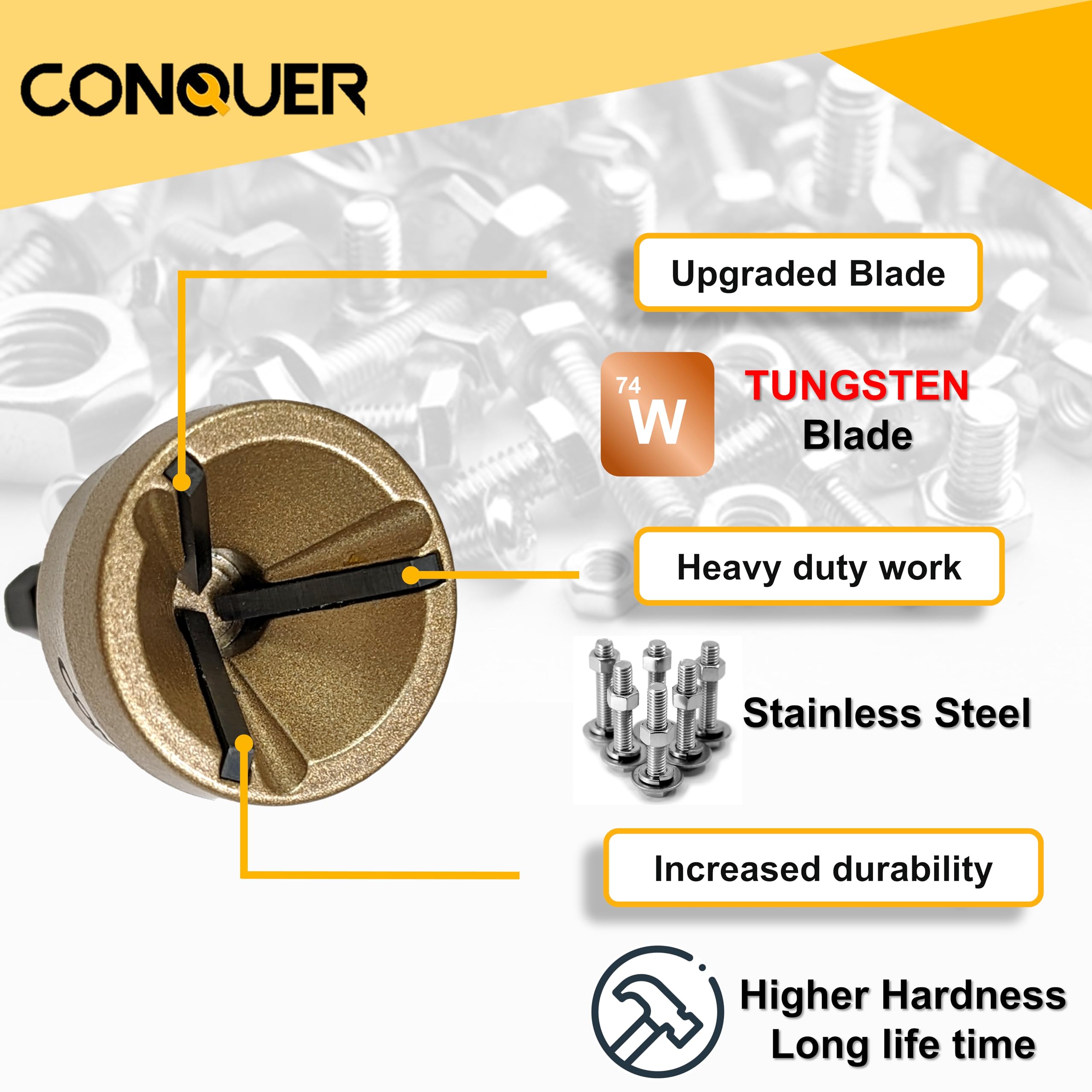 CONQUER Premium Tungsten Blade delivers durable, high-precision cuts on hard materials.