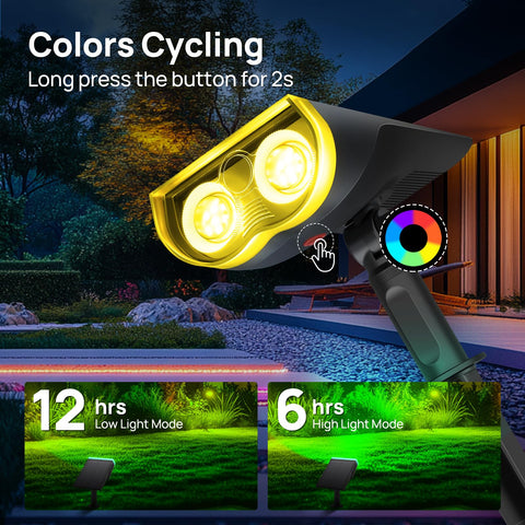 Consciot solar spot light color cycle mode with dynamic RGB effects after dusk