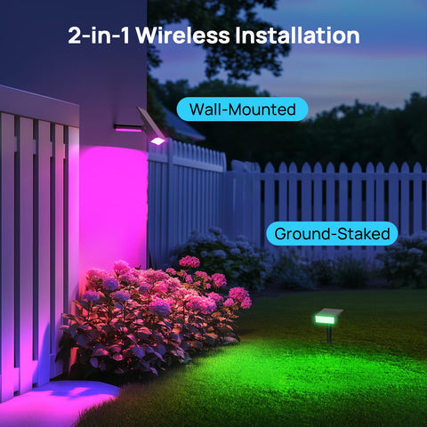 Consciot multicolor mode creates festive glow across patio.