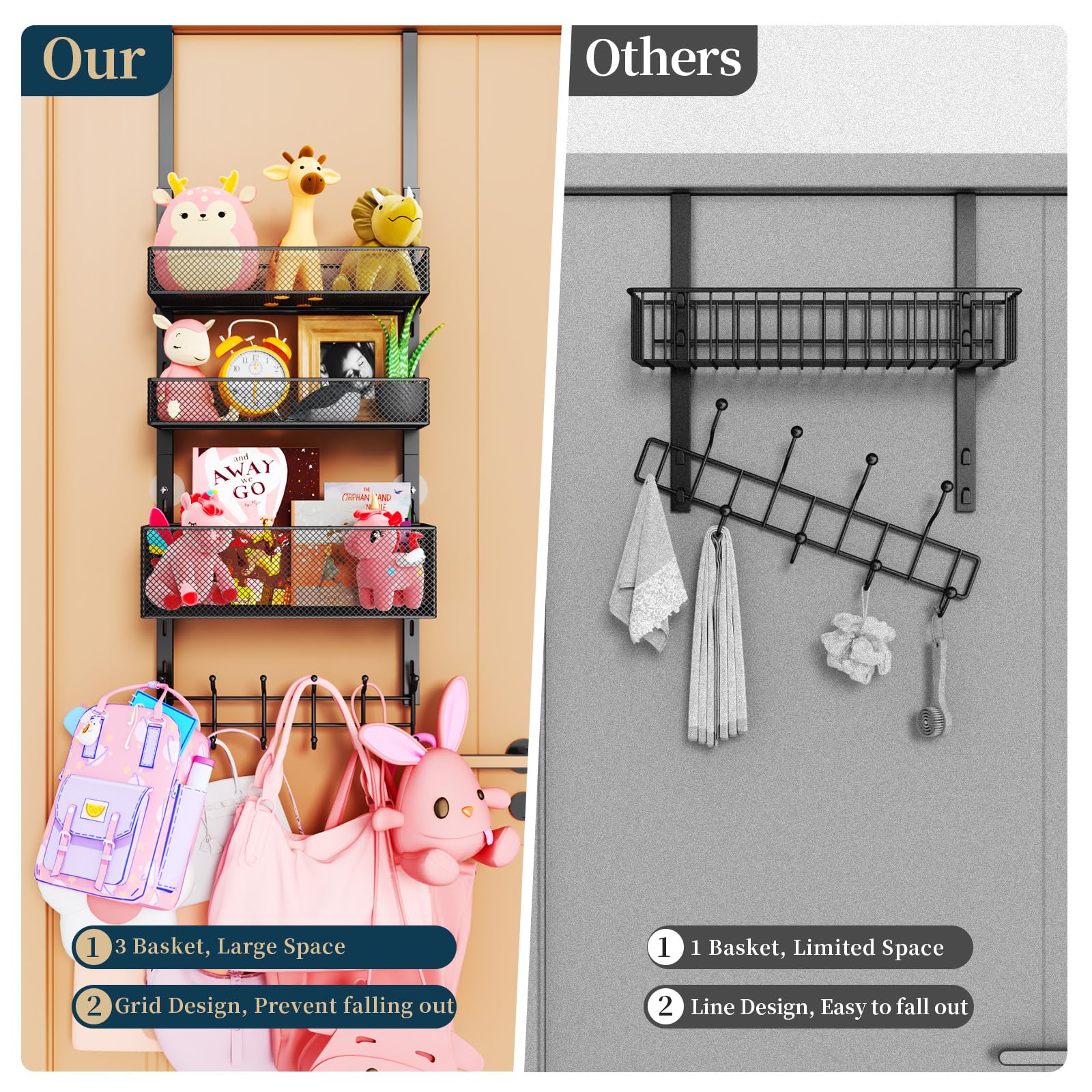 Consumest twelve-hook door storage offers flexible hanging for coats and bags.