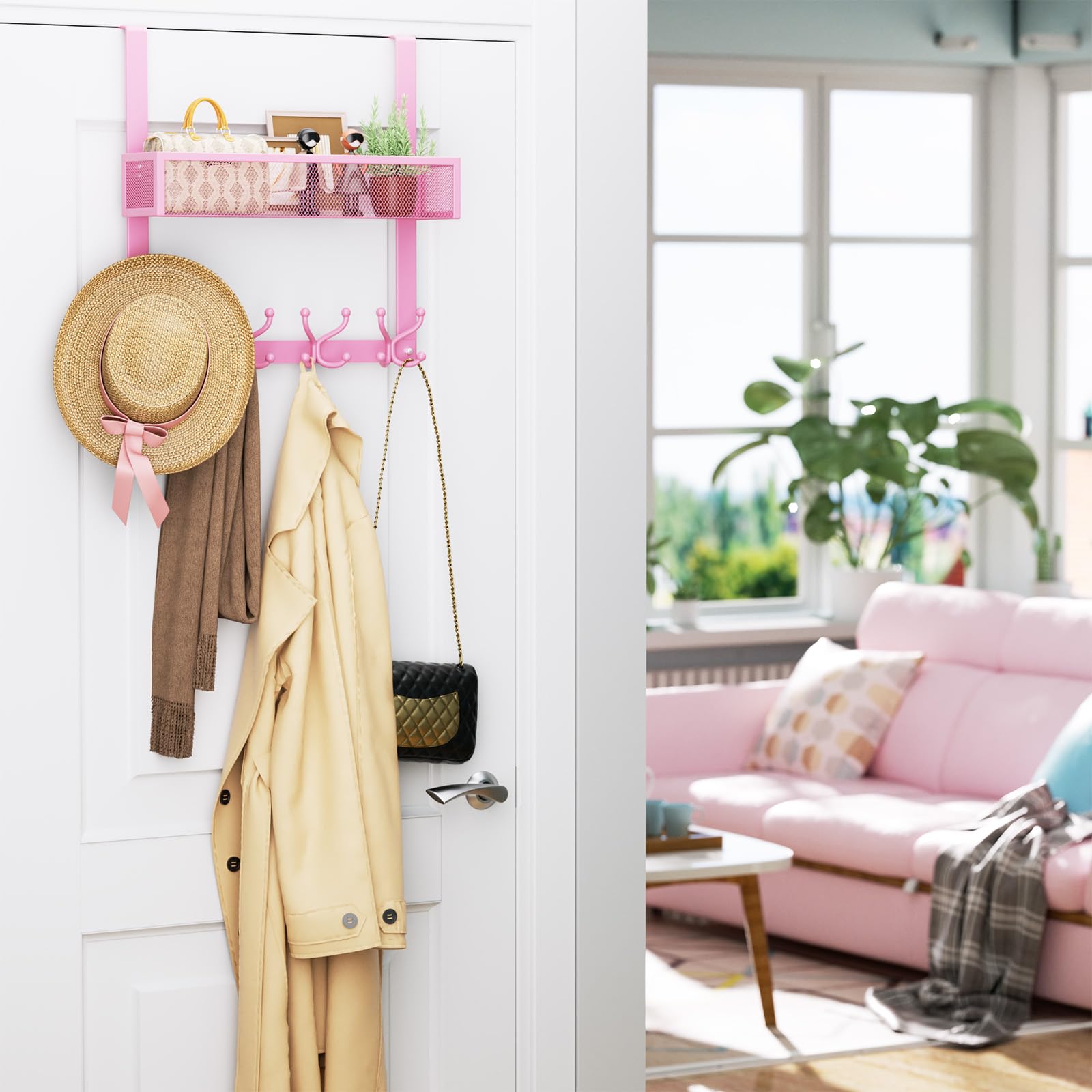 Consumest back-of-door mesh basket securely holds small items.