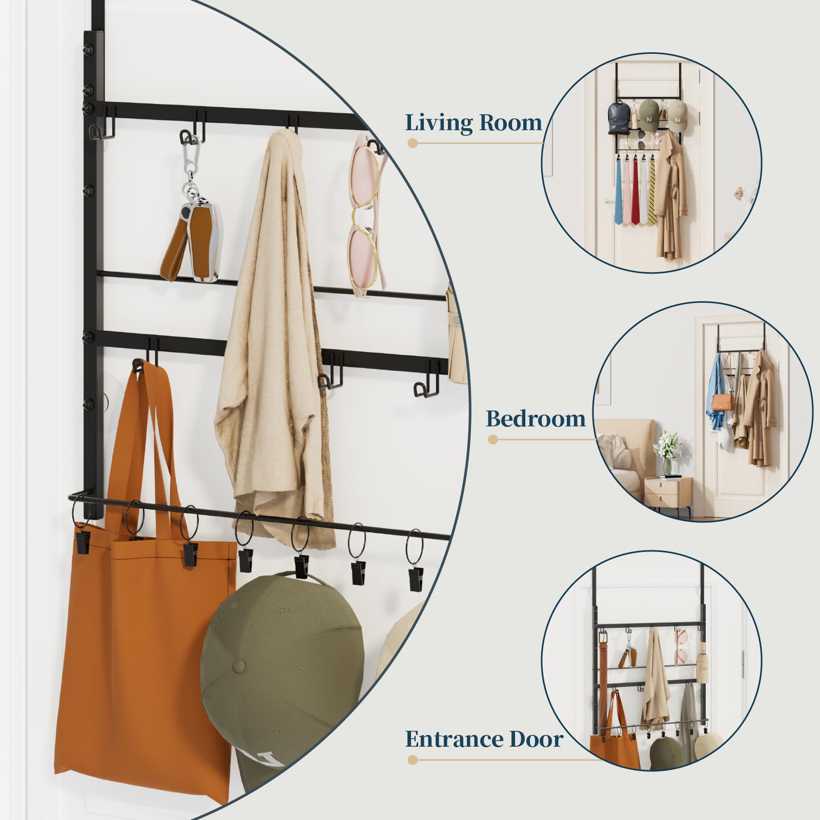 Consumest no-drill door organizer with suction cups for rental-friendly installation.