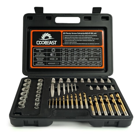 Coobeast 49Pcs bolt extractor kit laid out for efficiency in quick nut removal