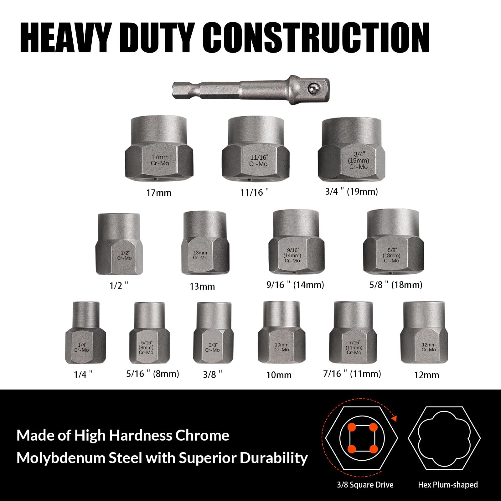 Coobeast bolt extractor with 3/8 drive adapter enables use with impact wrenches