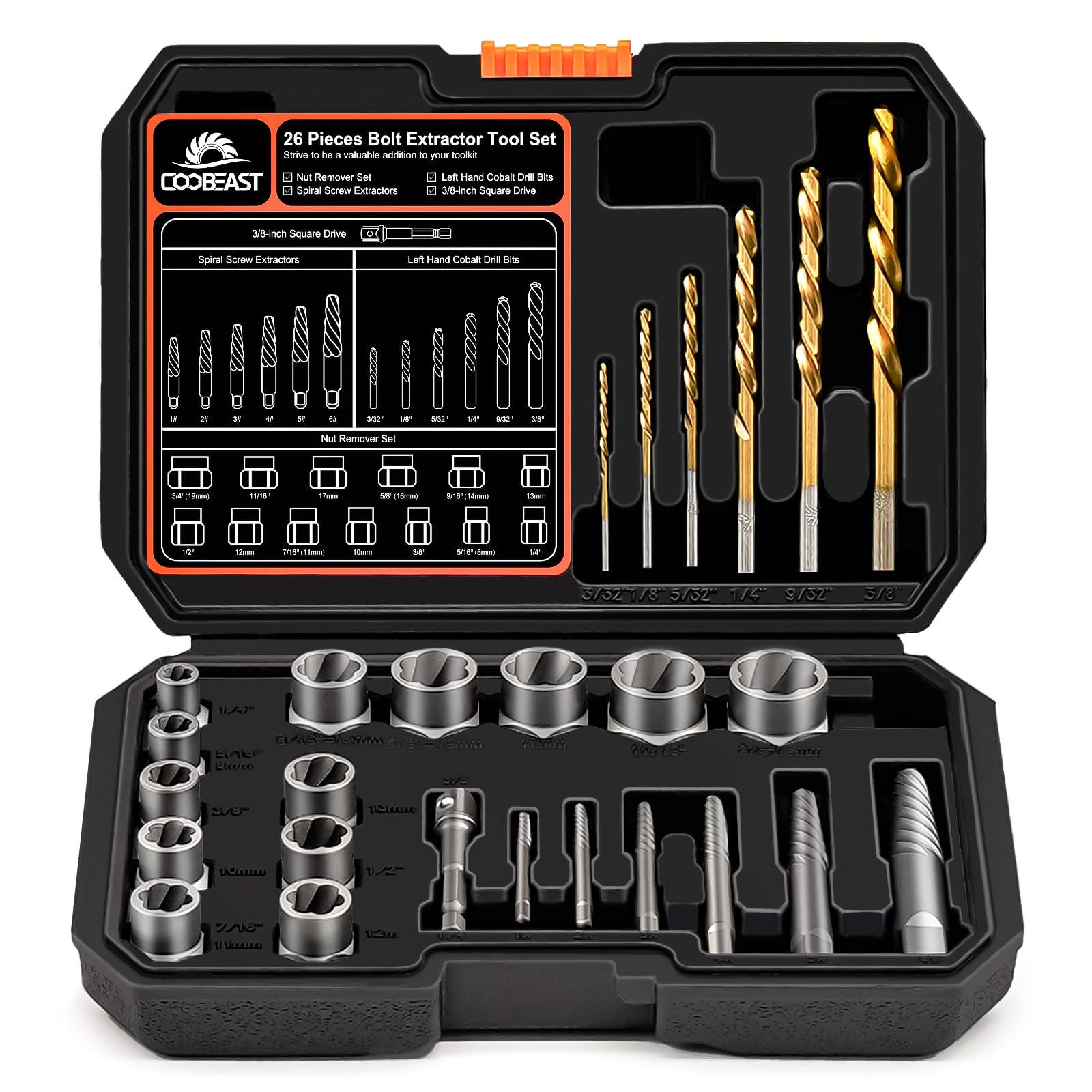 Coobeast bolt extractor kit in case for versatile auto repairs