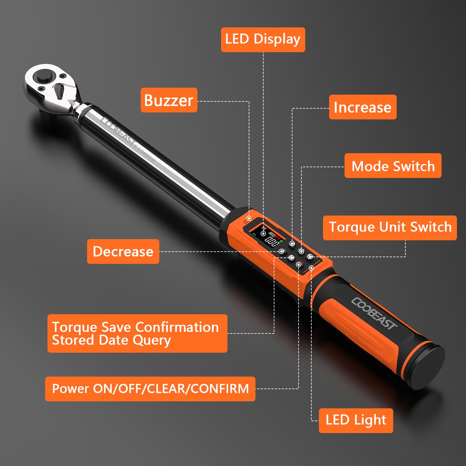 Coobeast torque wrench with 500 data storage for torque history