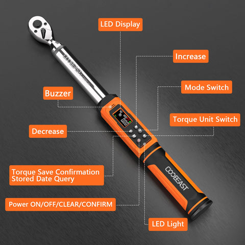 Coobeast Torque Wrench LCD backlight helps use in dim garages.