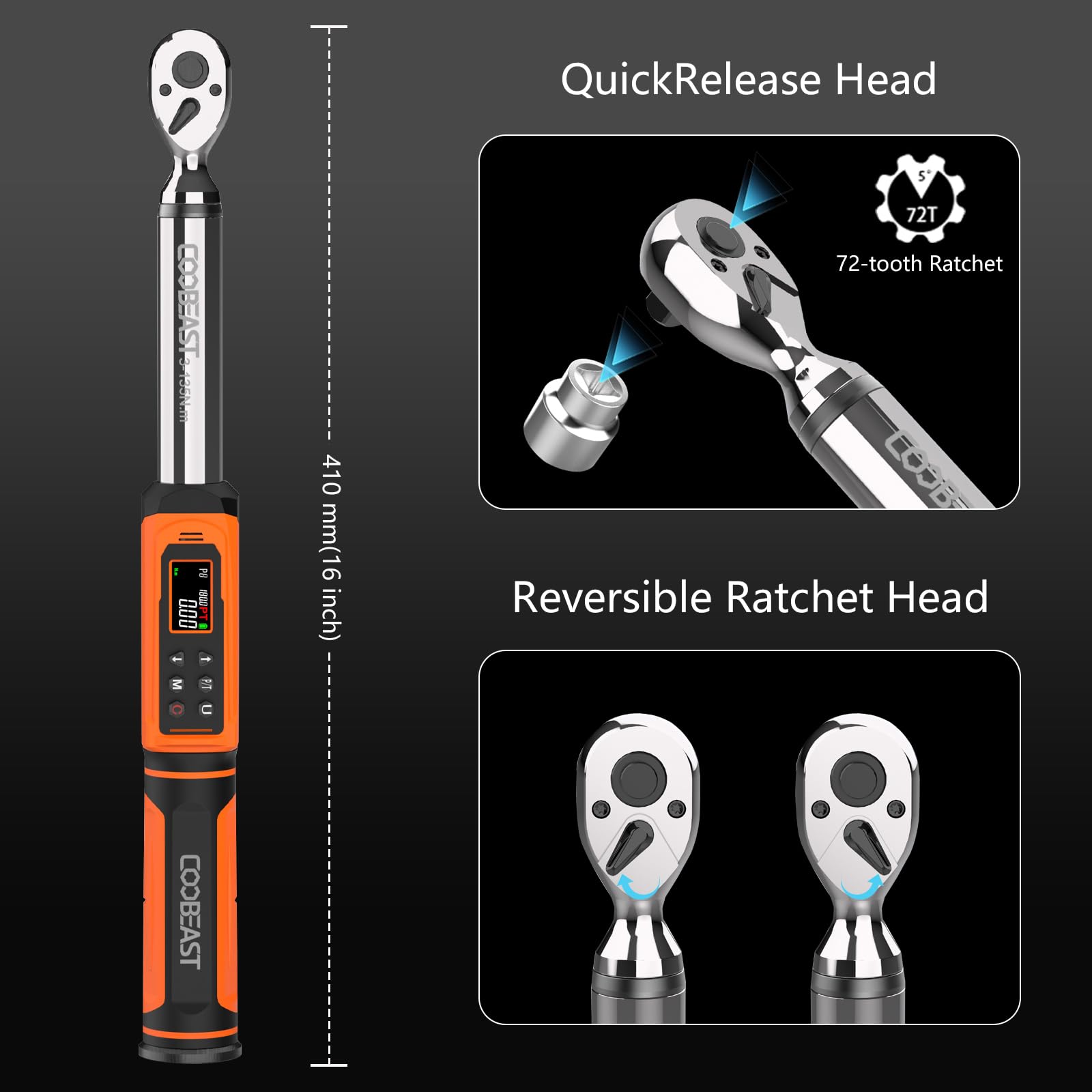 Coobeast Digital Torque Wrench preset values enable quick configurations for repeat tasks.