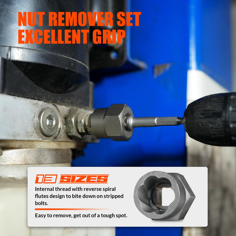 Coobeast nut remover set three-eighths adapter enhances grip on damaged fasteners.