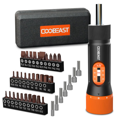 Coobeast Torque Screwdriver 38-piece set with precise torque scale for accurate tightening.