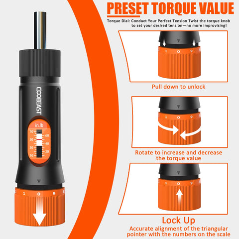 Audible click on Coobeast torque screwdriver signaling preset torque reached.