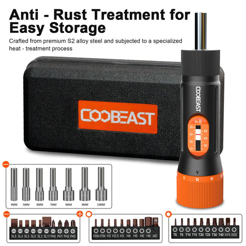 Varied bits and sockets included with Coobeast kit for multiple fastener types.