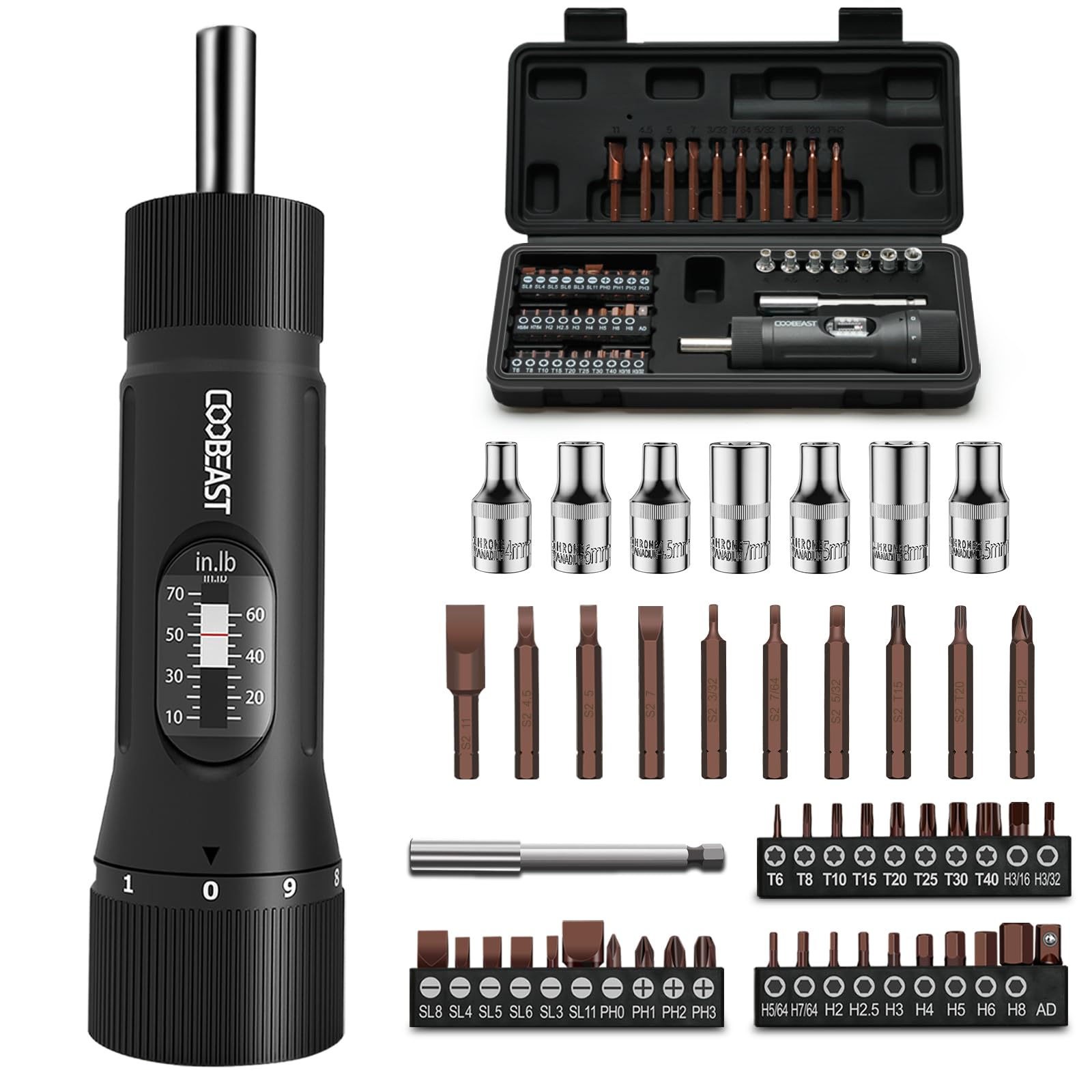 Coobeast torque screwdriver set with 1/4 drive for precise tightening across projects