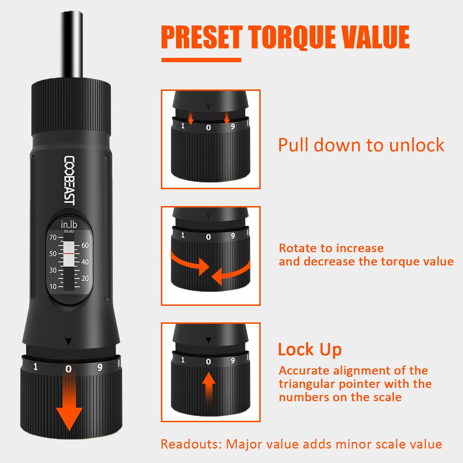 Coobeast torque-wrench display scale aids accurate settings quickly