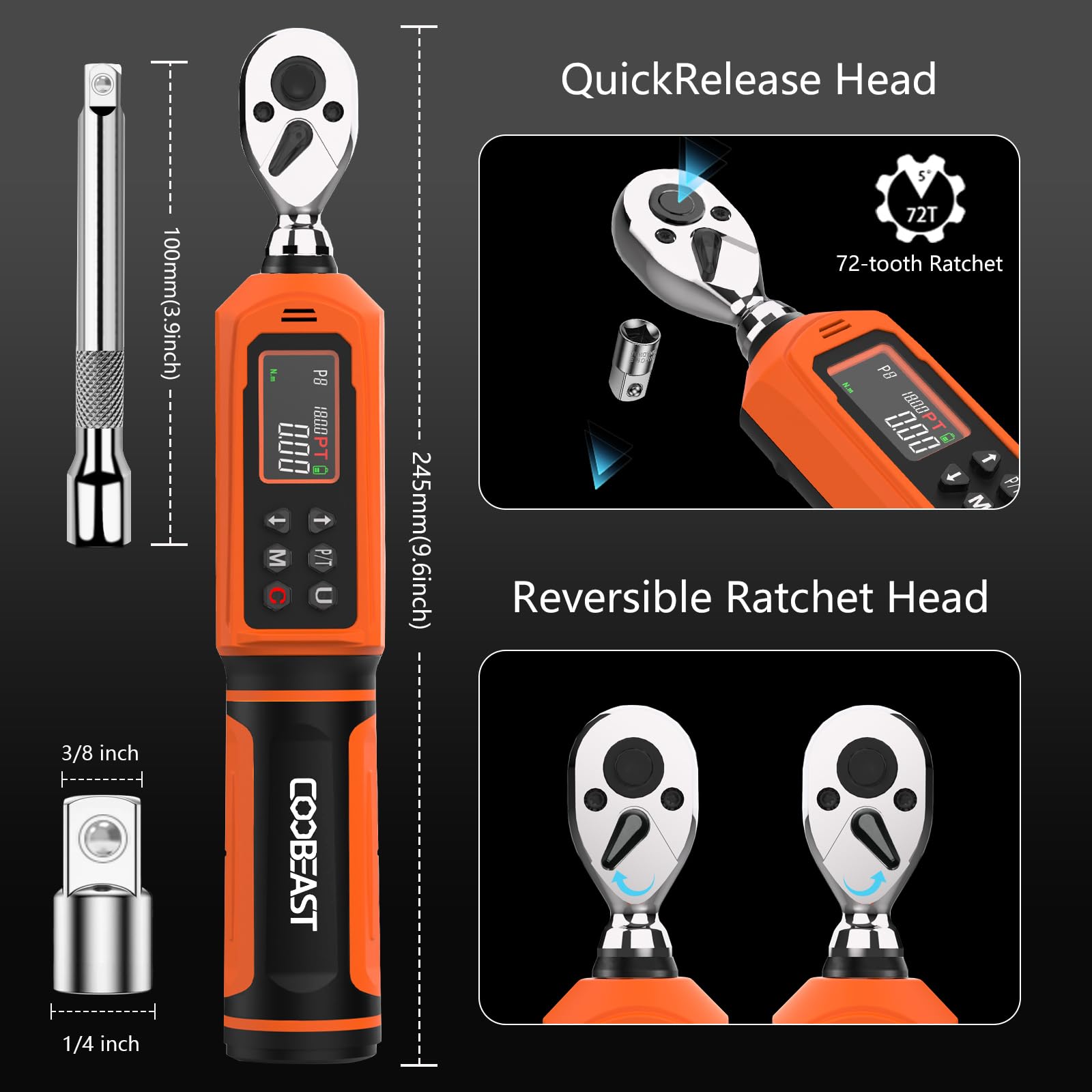 Coobeast torque wrench featuring dual-direction ratchet for easy tightening