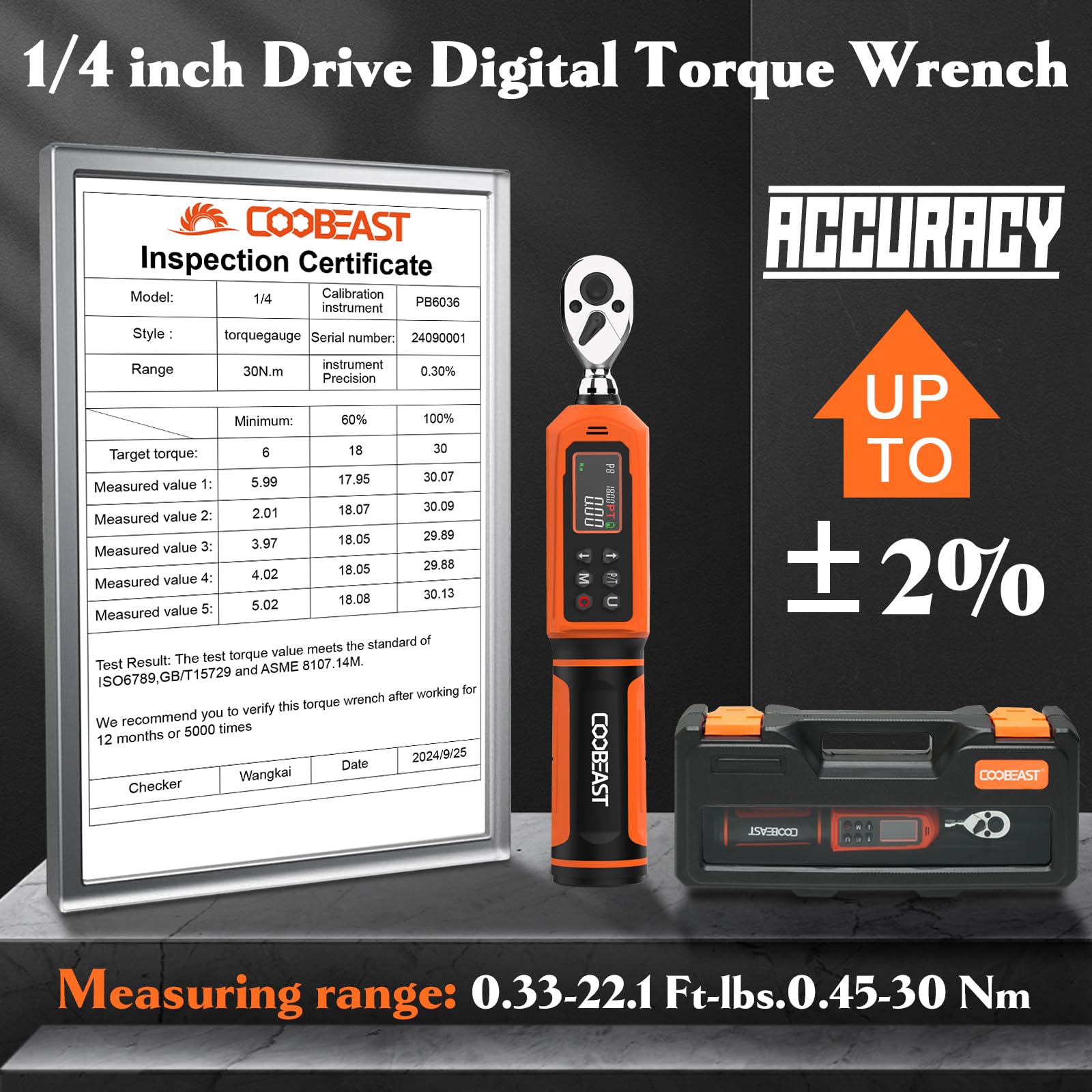 Coobeast torque wrench with LED and buzzer alerts signaling torque progress