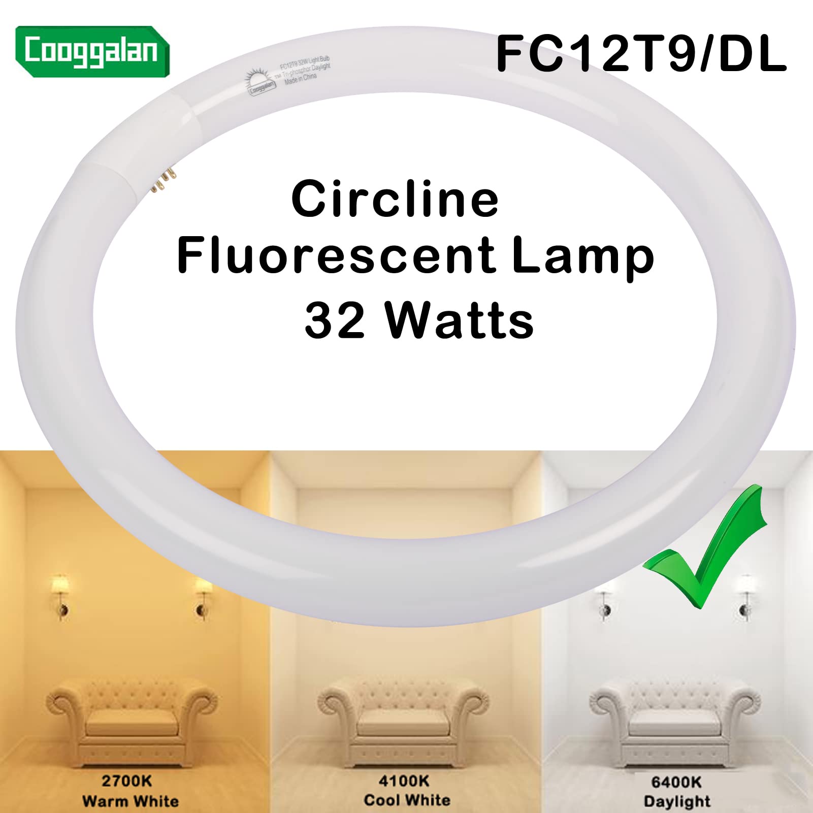 COOGGALAN FC12T9/DX 12-inch circline in ceiling fixture demonstrating even daylight coverage.