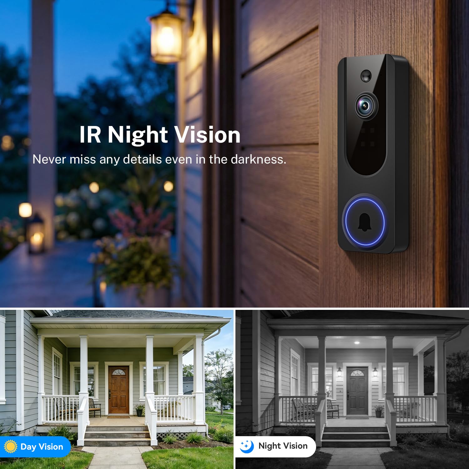 Cookedixo 1080p doorbell battery powered for easy wire free setup