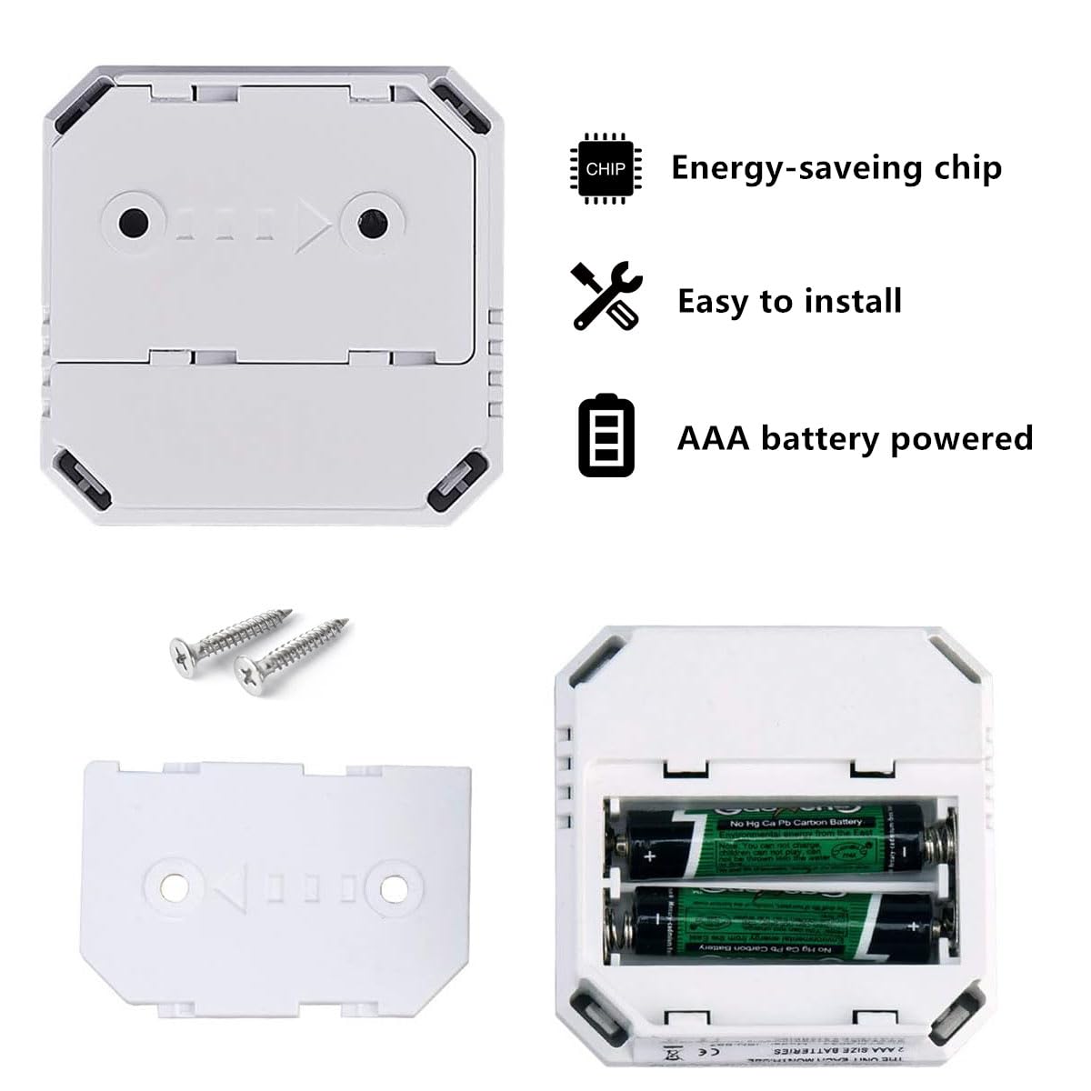 Battery-powered CO detector runs on two AAA batteries for outages.