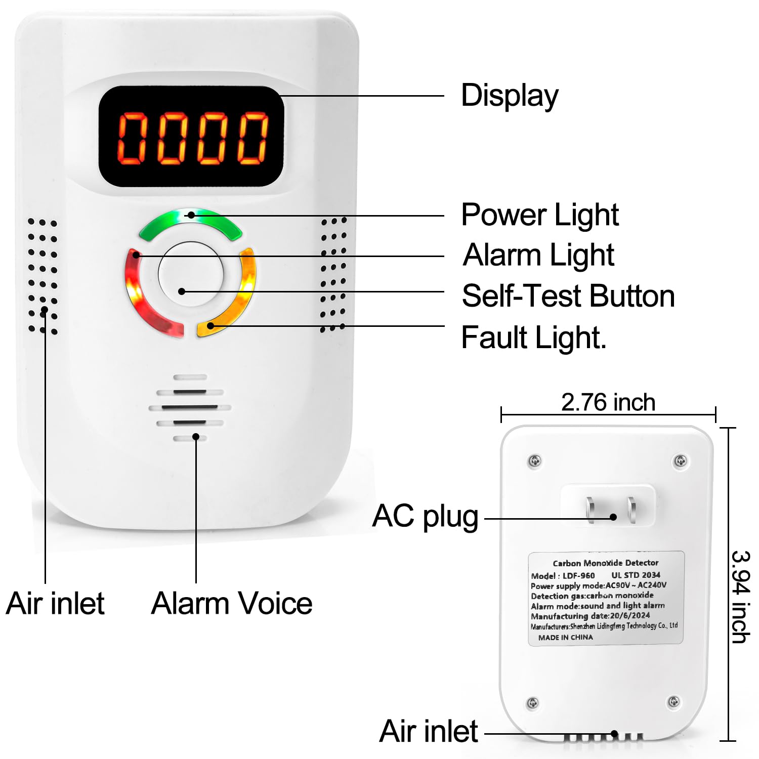 COOKSS detector LCD display shows CO levels for quick awareness in any room