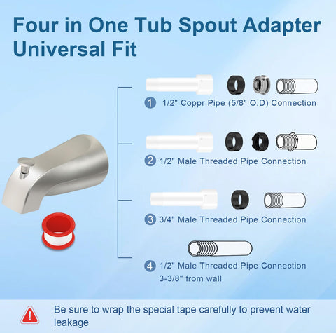 Coolfell brushed nickel tub spout installation kit with hex wrench and adapters