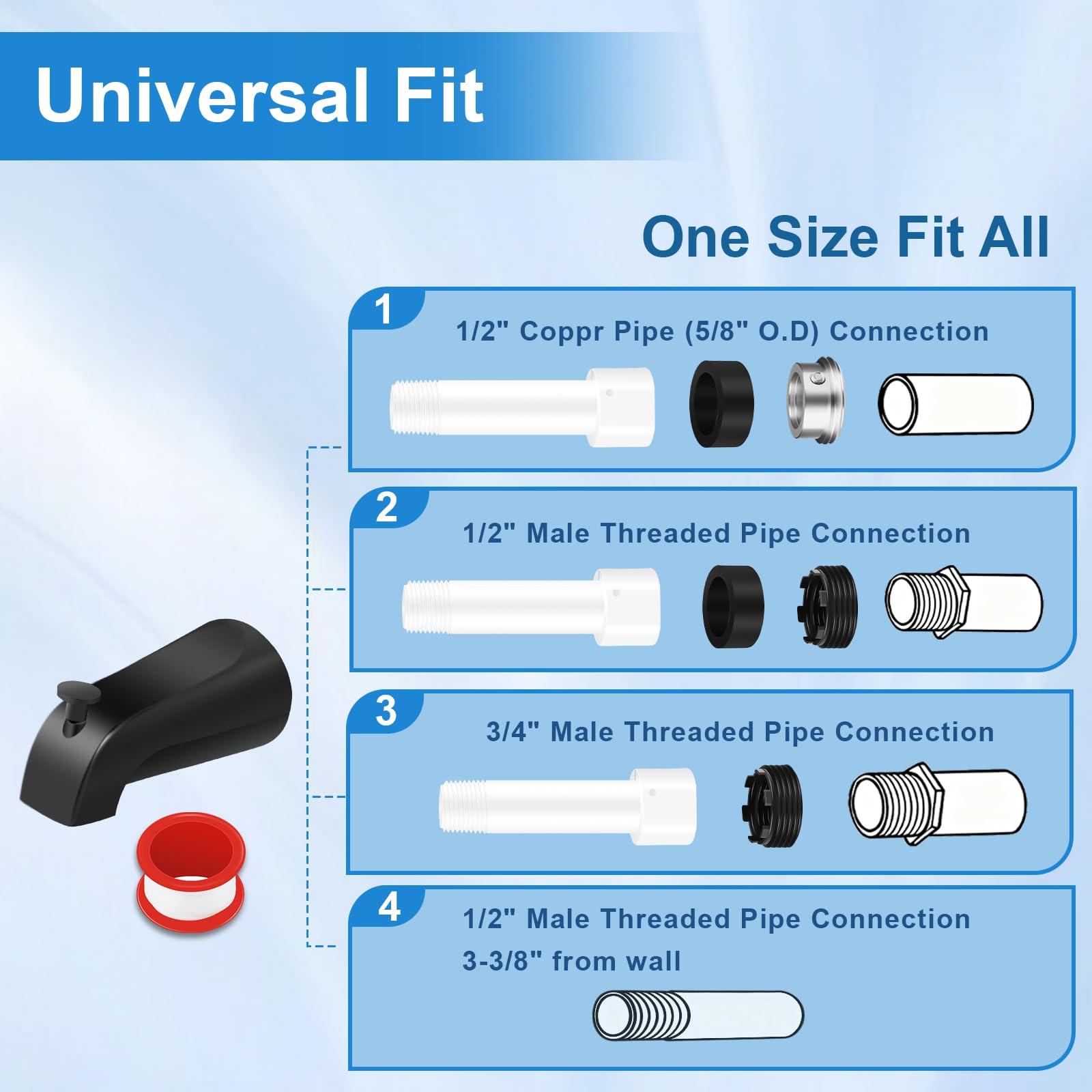 Coolfell matte black diverter knob switches shower and tub flow.
