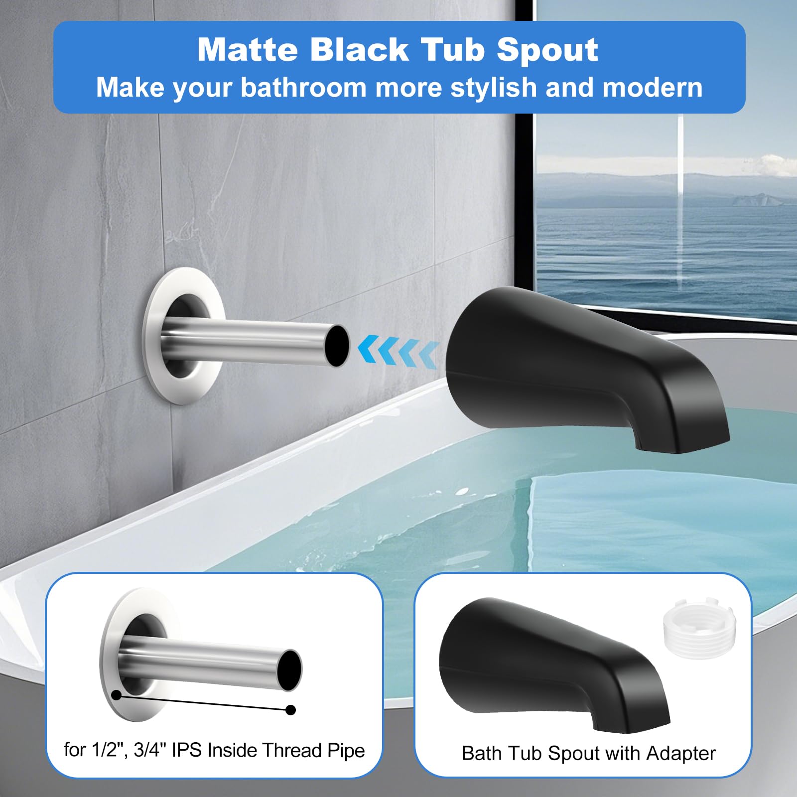 Coolfell spout matte-black-finish enhances bathroom aesthetics while resisting wear.