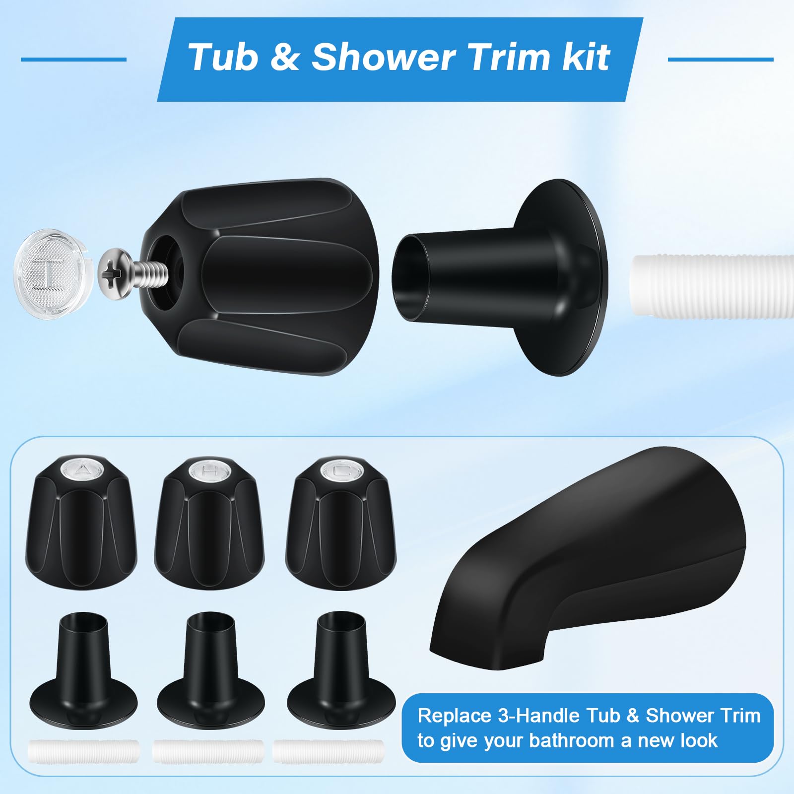 Coolfell trim kit assembly shows three handles and tub spout ready to install