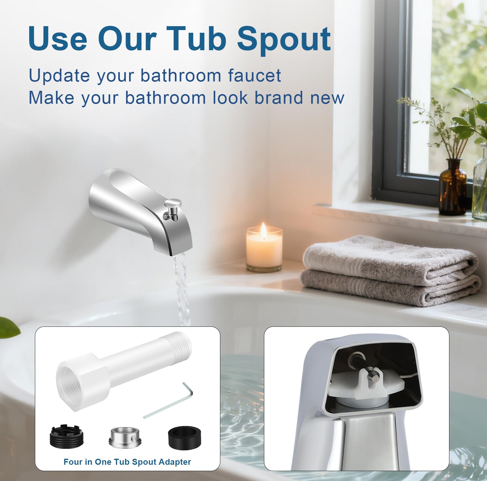 Coolfell tub spout complete kit with diverter and adapters for quick replacement