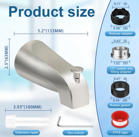 Coolfell tub spout compatible with copper and threaded connections for versatile mounting