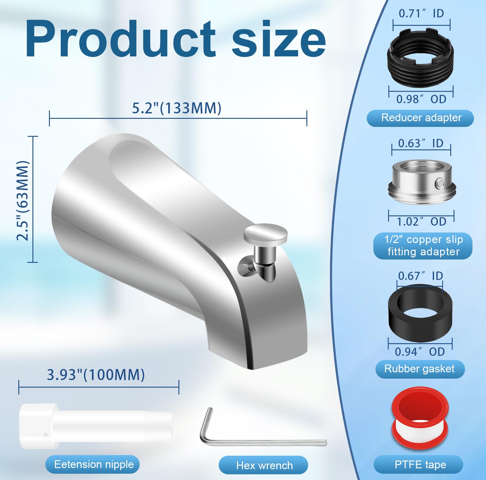Coolfell all metal tub spout durable against hot and cold water