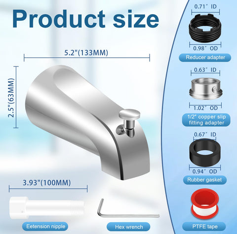 Coolfell all metal tub spout durable against hot and cold water