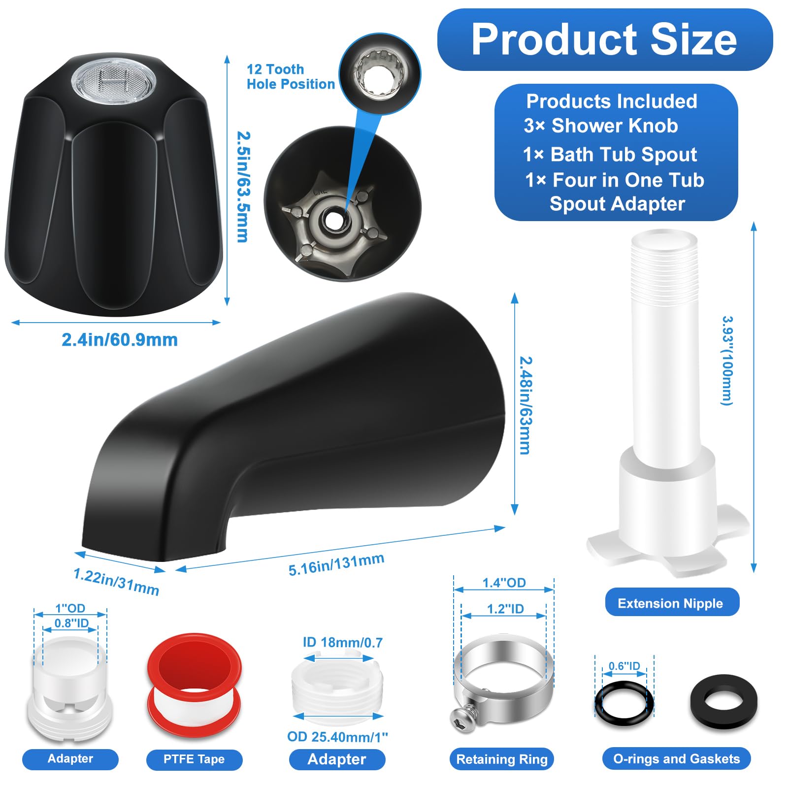 Coolfell tub spout with diverter illustrating compatibility with multiple pipes