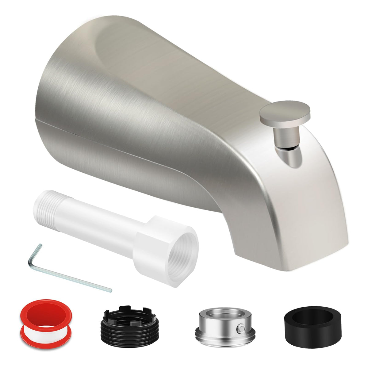 Coolfell universal tub spout with diverter in brushed nickel for easy installation