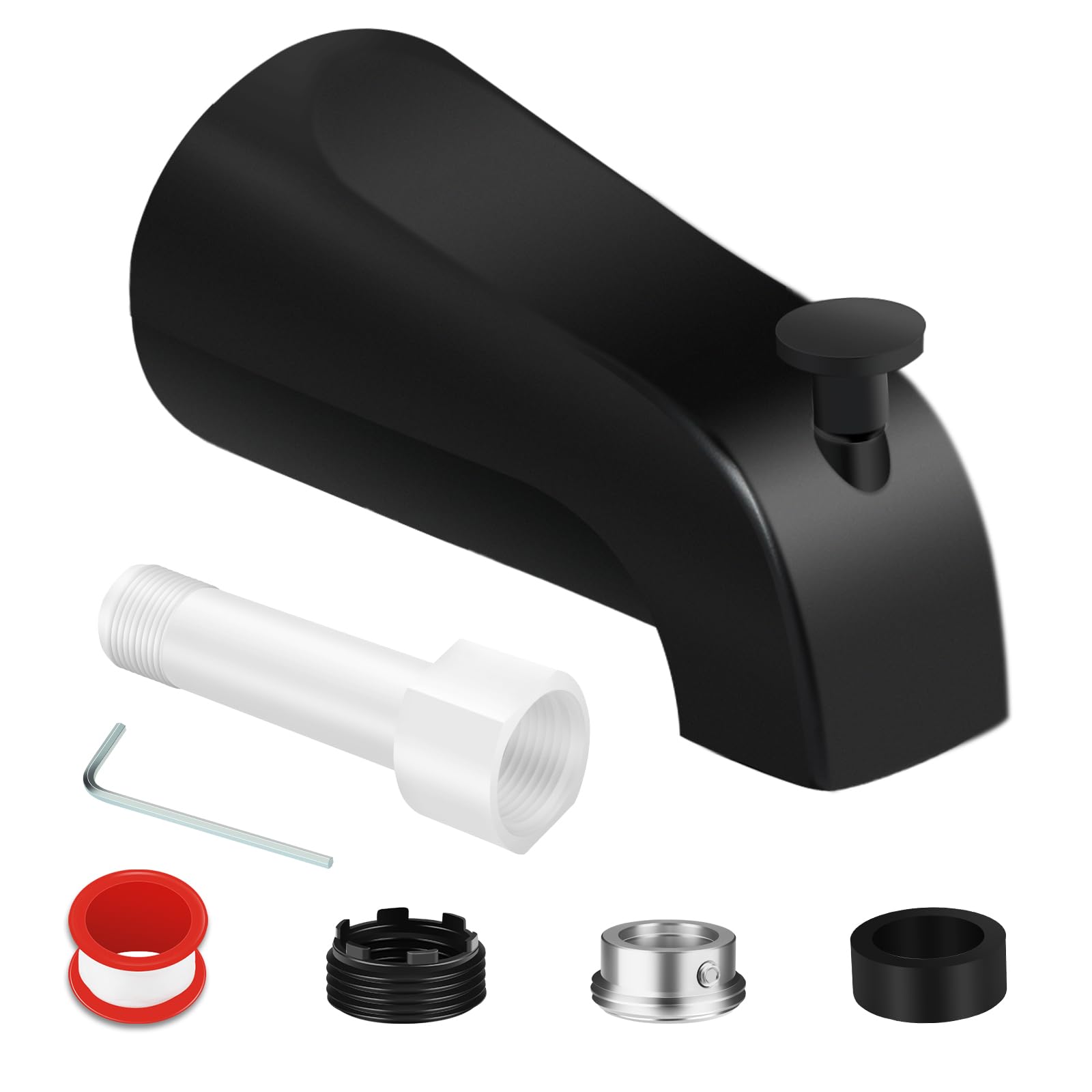 Coolfell universal tub spout with diverter in matte black for effortless water control