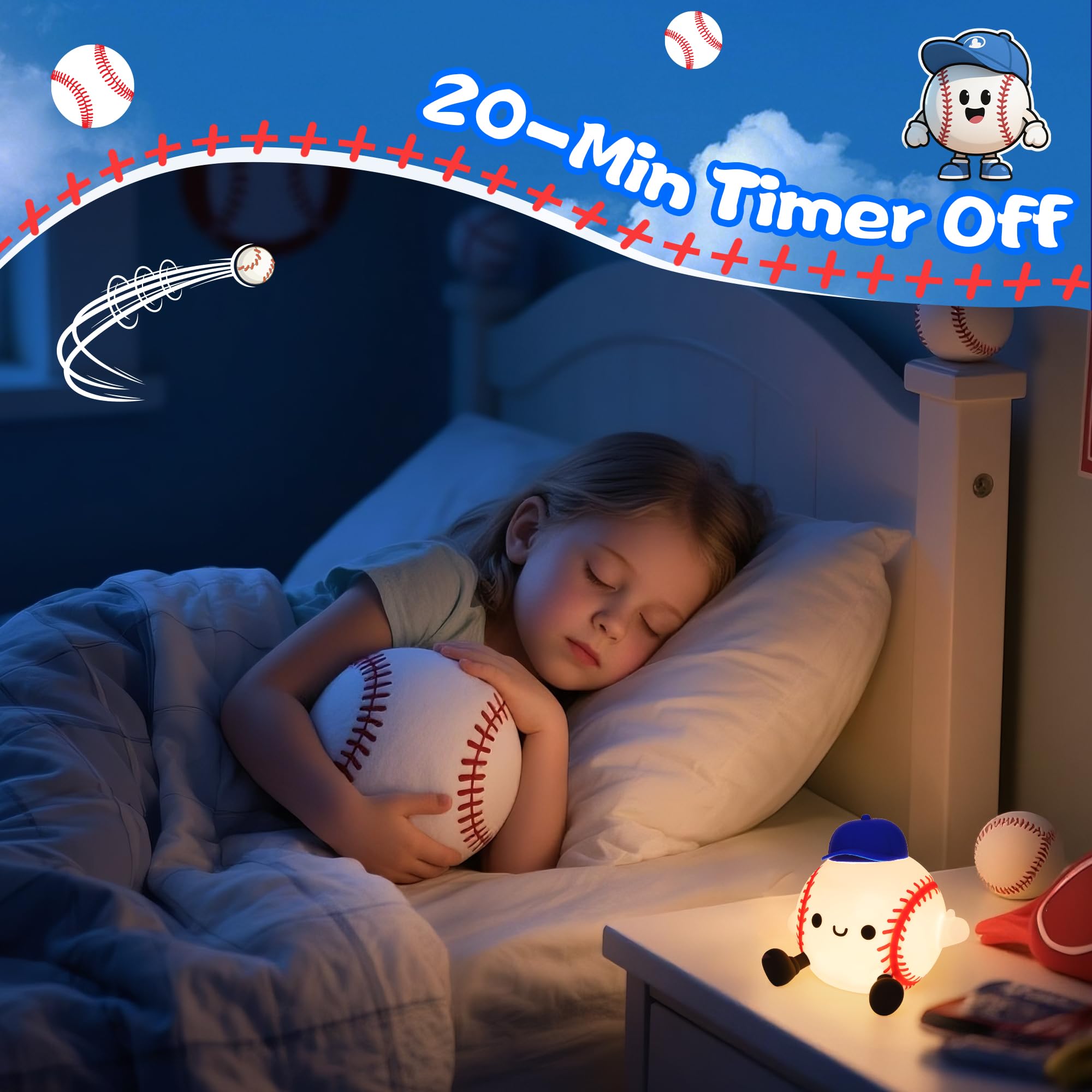 CoolGift Mart Baseball Night Light lit with warm glow for relaxing evenings.