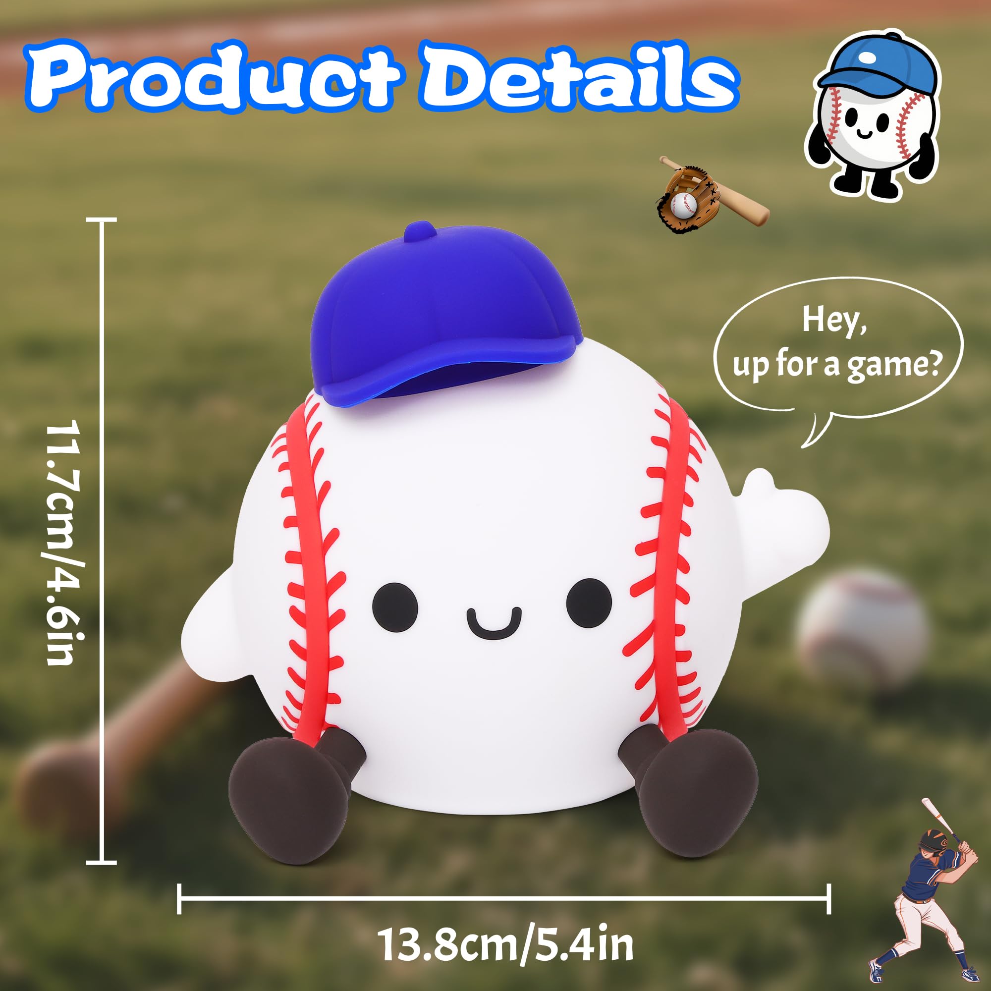 CoolGift Mart Baseball Night Light on nursery shelf for late-night feeds.