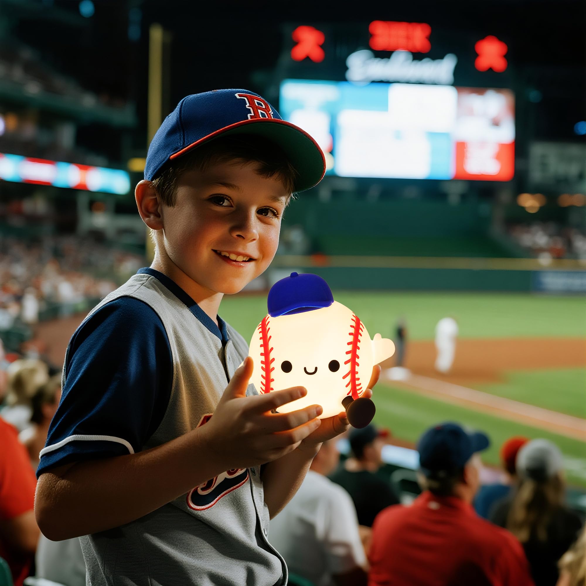 CoolGift Mart Baseball Night Light side view shows silicone touch surface for easy dimming.