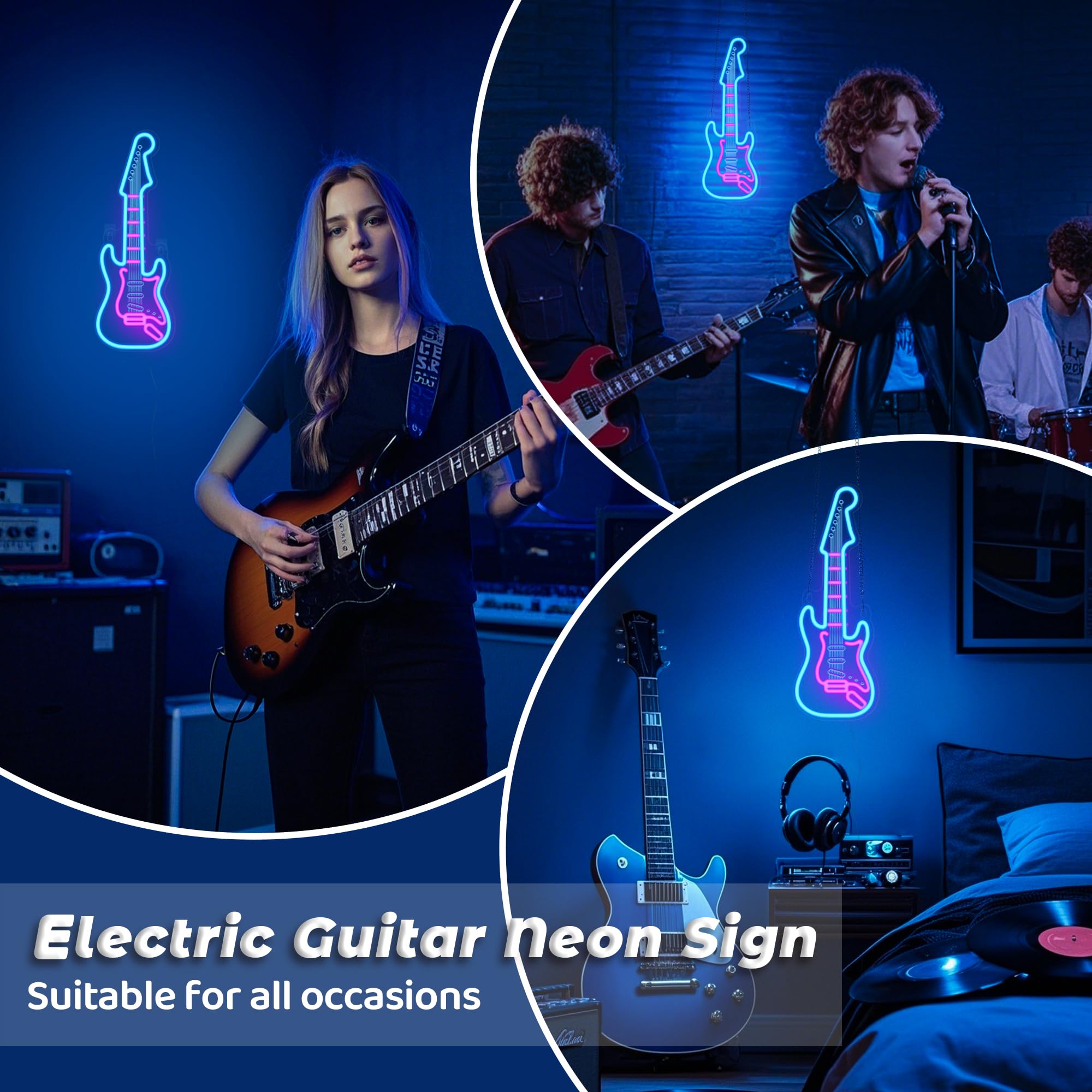 CoolGift Mart bedroom neon guitar light creates cozy music atmosphere.