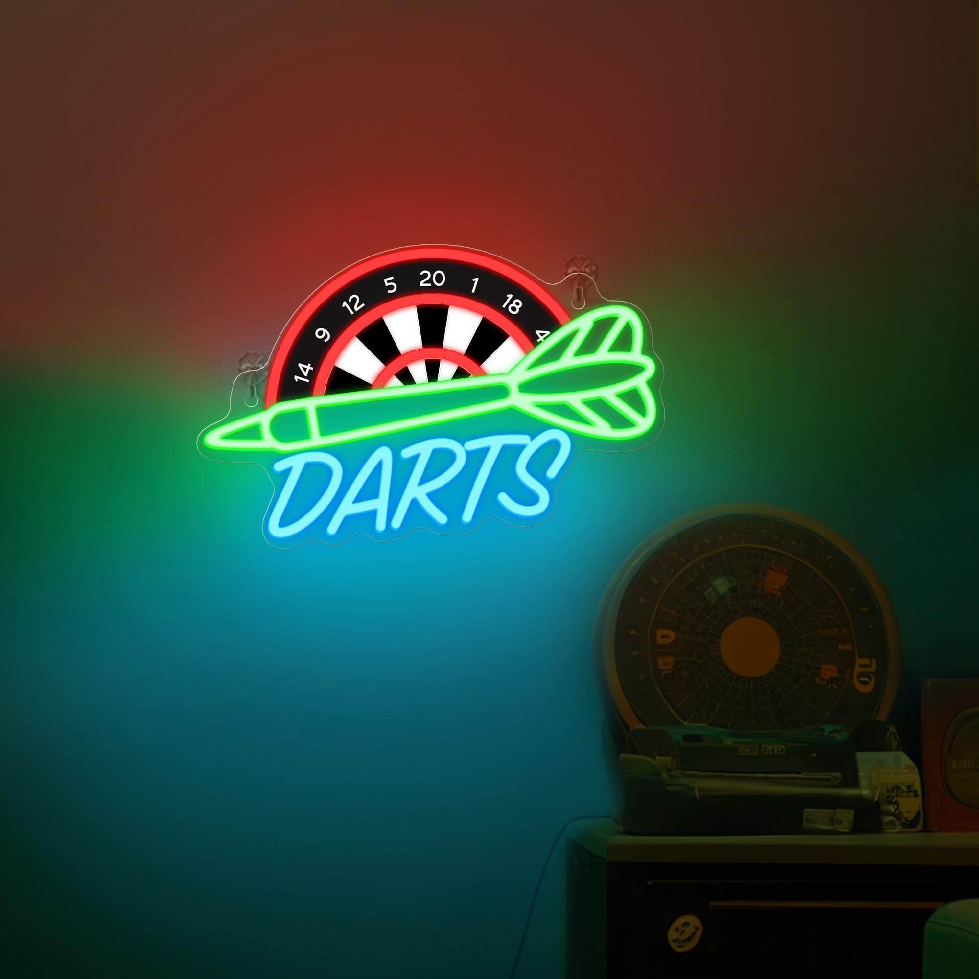 CoolGift Mart darts neon light in a cozy living room setting