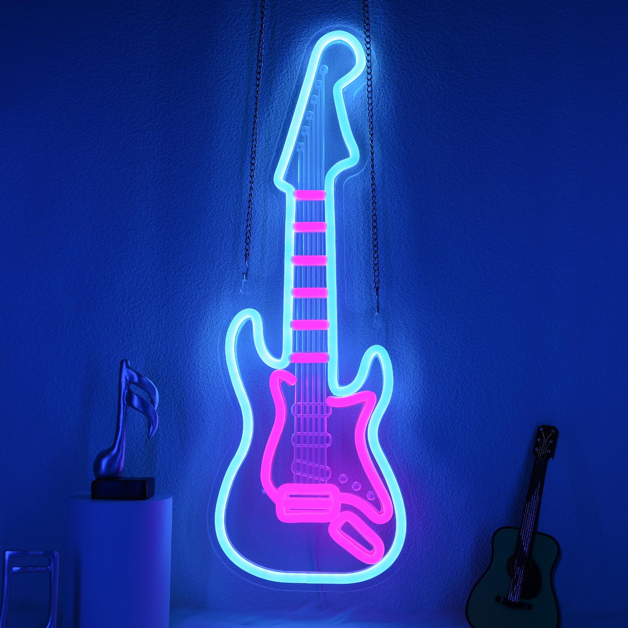 CoolGift Mart electric guitar neon sign wall adds vibrant ambiance.