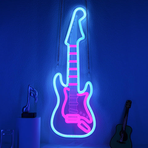 CoolGift Mart electric guitar neon sign wall adds vibrant ambiance.