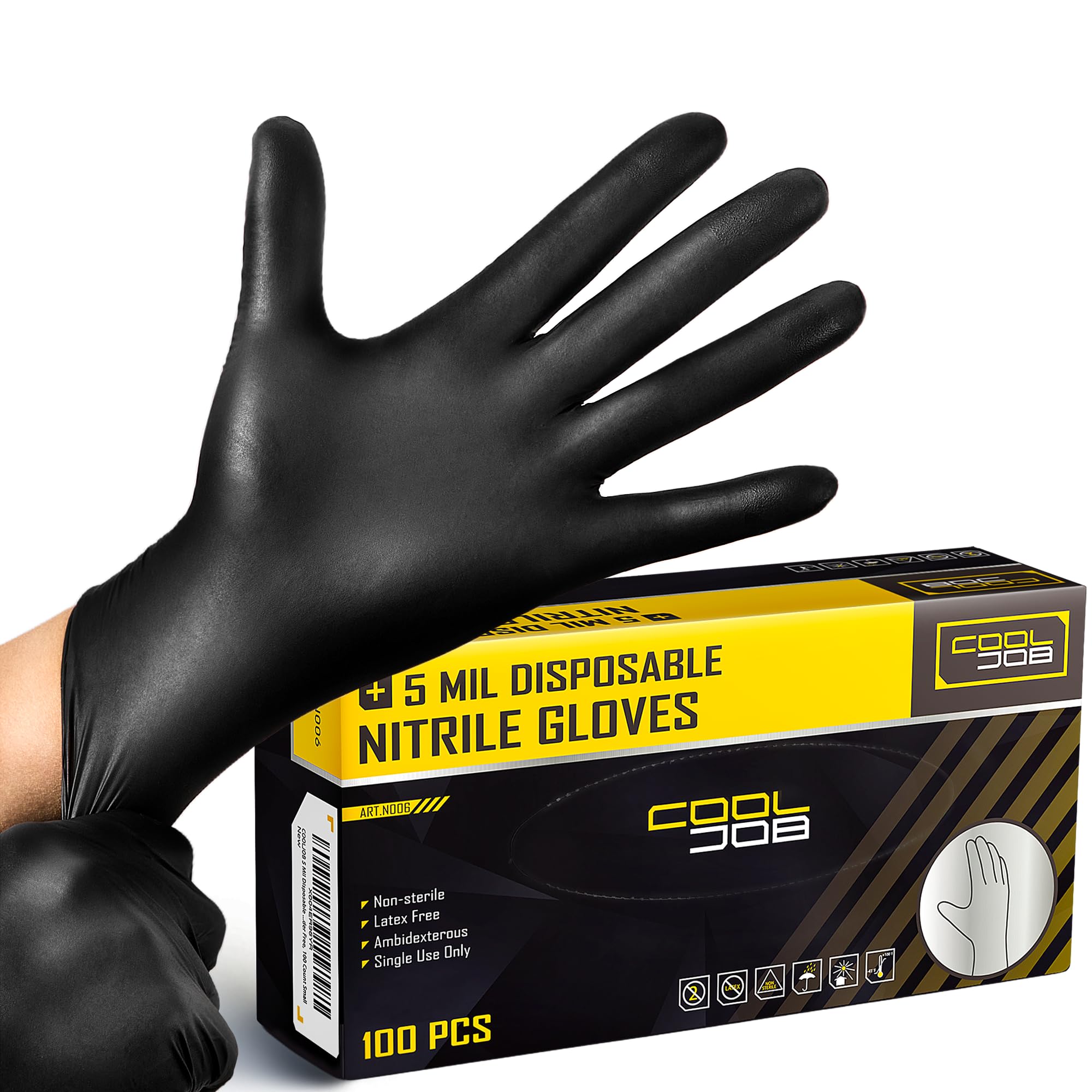 CoolJob 5 Mil nitrile gloves with textured grip for secure handling in wet or dry tasks