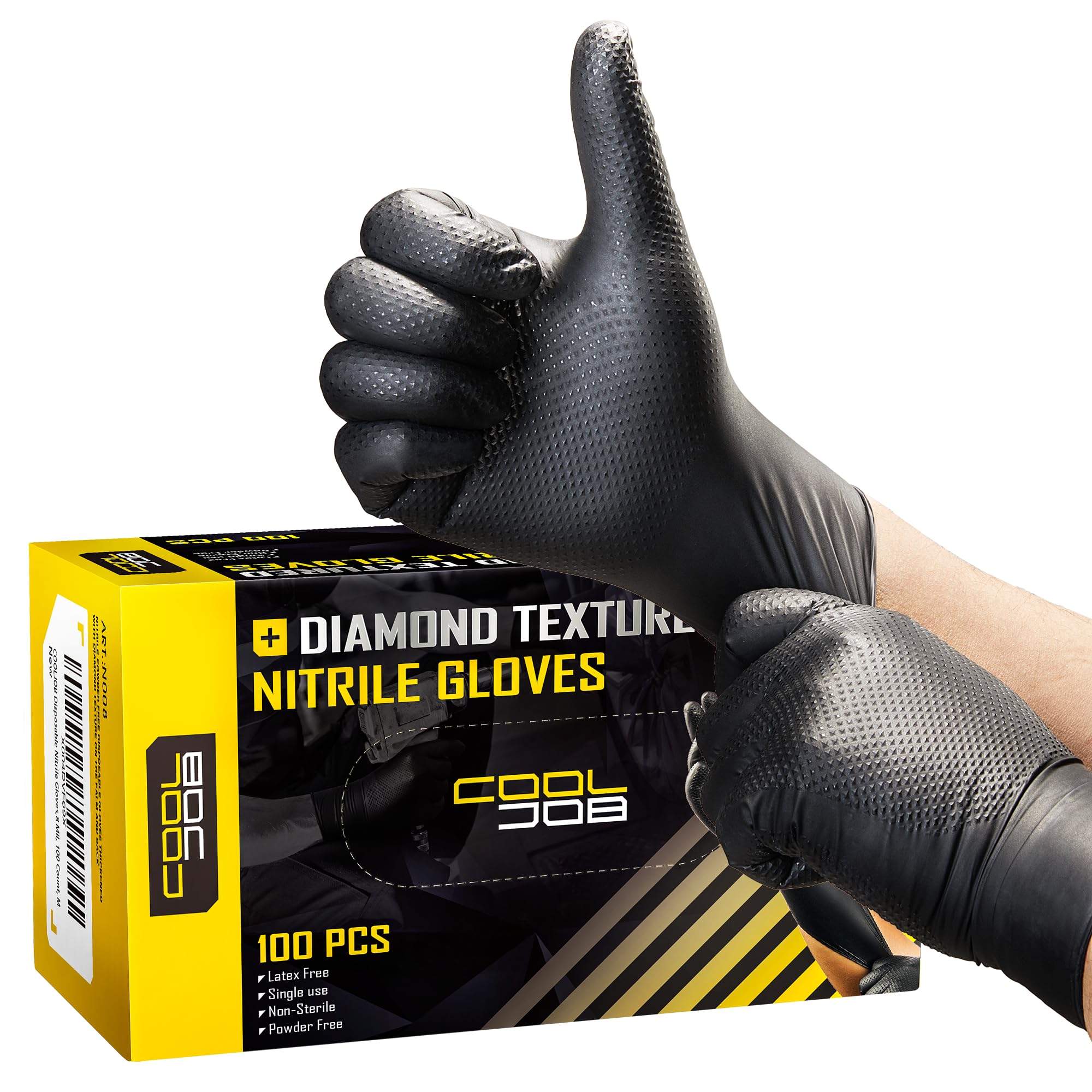 COOLJOB 8mil nitrile gloves with diamond texture grip for secure handling in wet conditions
