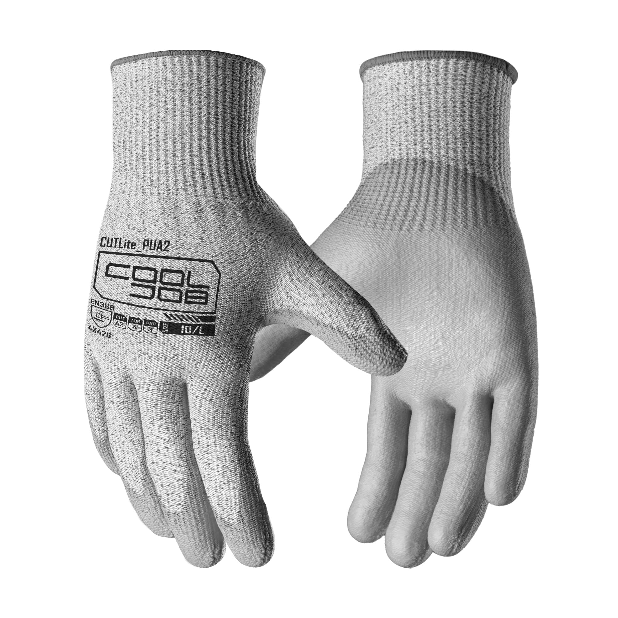 COOLJOB A2 gloves front view showing gray PU-coated grip for protection