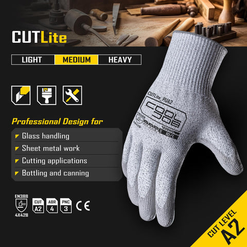 CoolJob A2 gloves PU coating close-up highlights strong grip and latex-free comfort