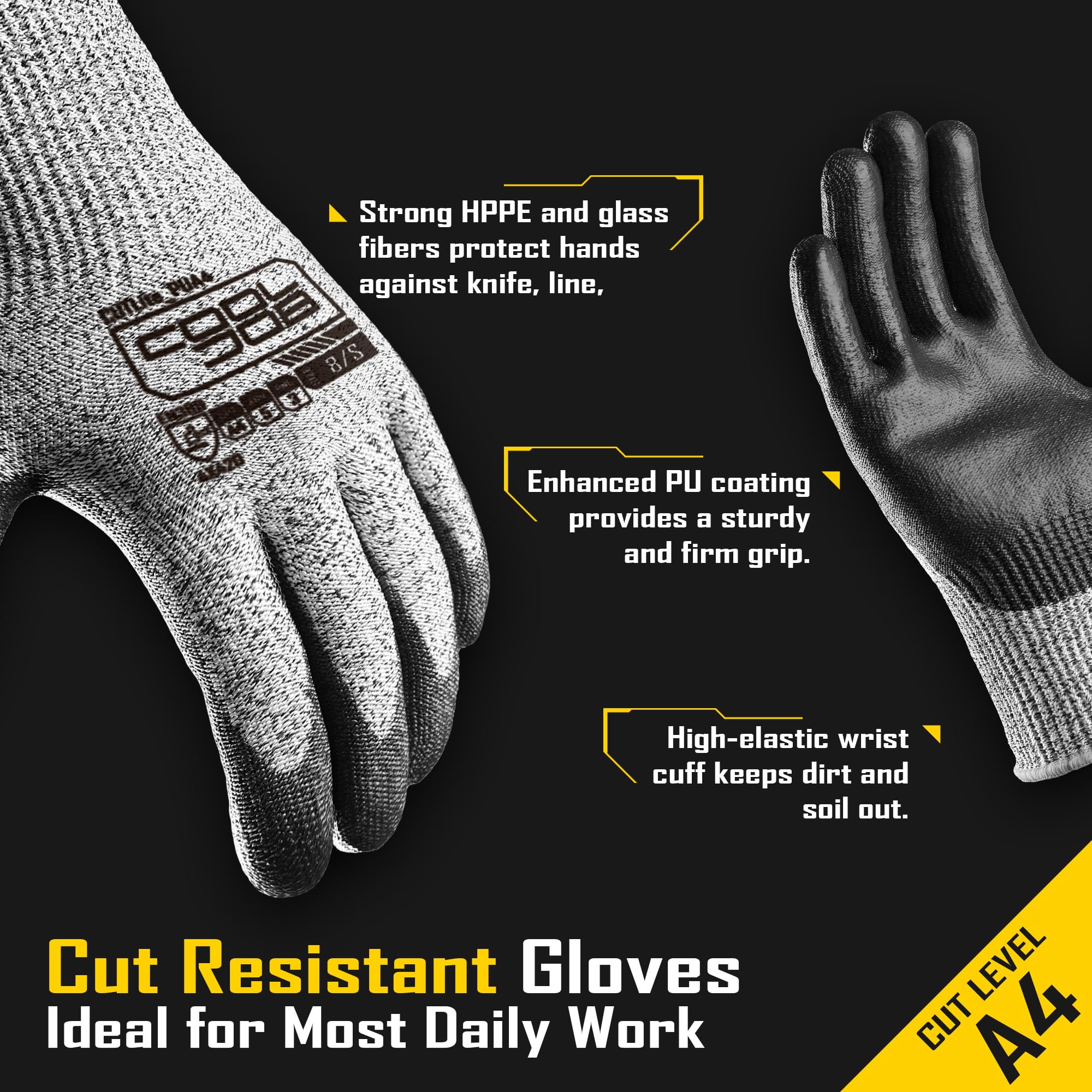 COOLJOB breathable 13-gauge shell keeps hands cool during long sessions.